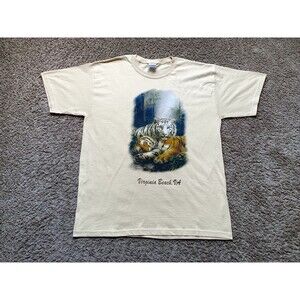 Vintage Tiger Virginia Beach Zoo T-Shirt Men's Large Graphic Print Yellow Shirt